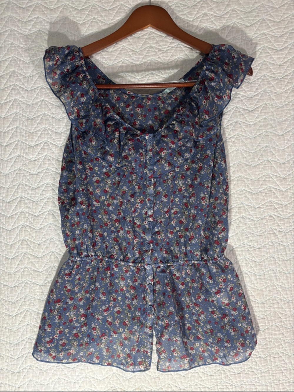Maurices Blue Floral Ruffle-Trim Sleeveless Camisole